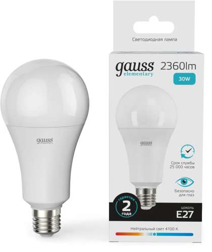 Лампа LED GAUSS E27,  груша, 30Вт, Elementary, 10 шт. [73229]